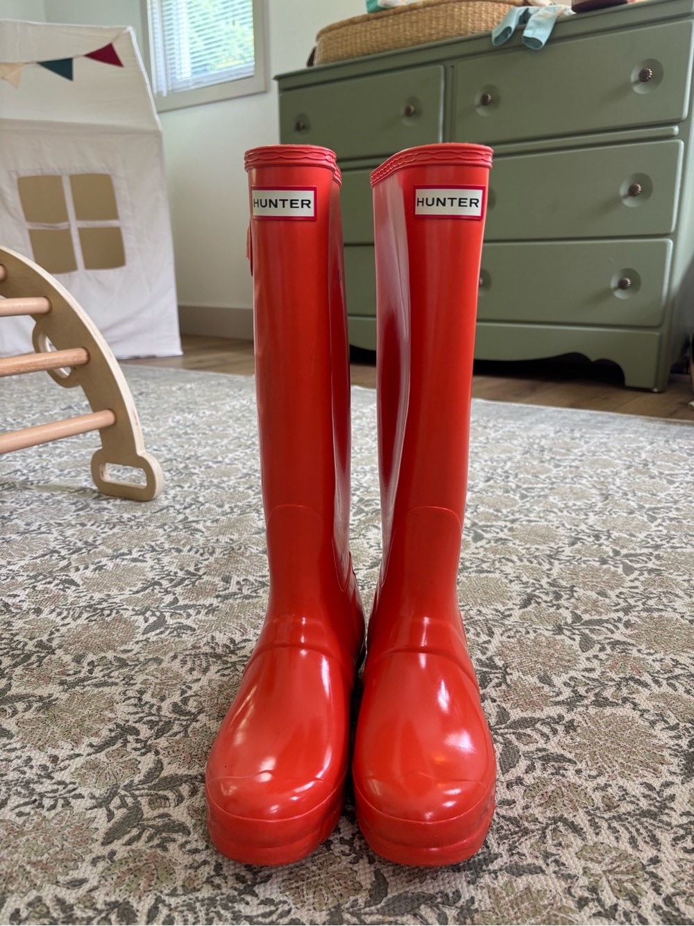Hunter Gloss Tall Rain Boots - Orange/Coral color